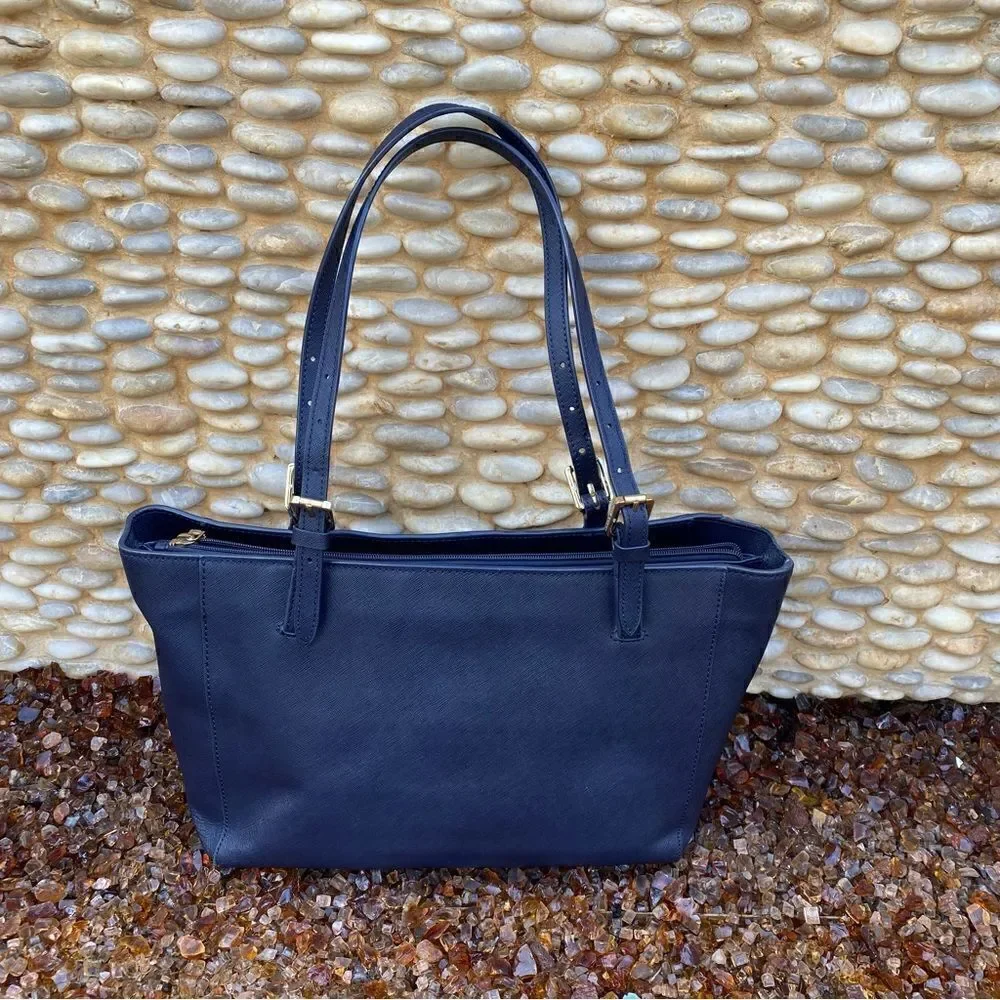 Tory Burch Navy Blue Saffiano Leather Tote Bag
